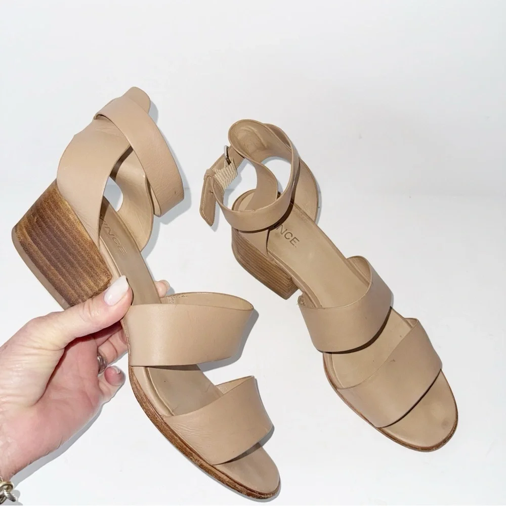 VINCE Tan Strappy Leather Ankle Strap Open Toe Sandals Size 38.5/8.5